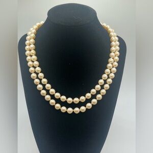 Monet vintage faux pearl necklace double strand gold tone clasp classic 16 inch
